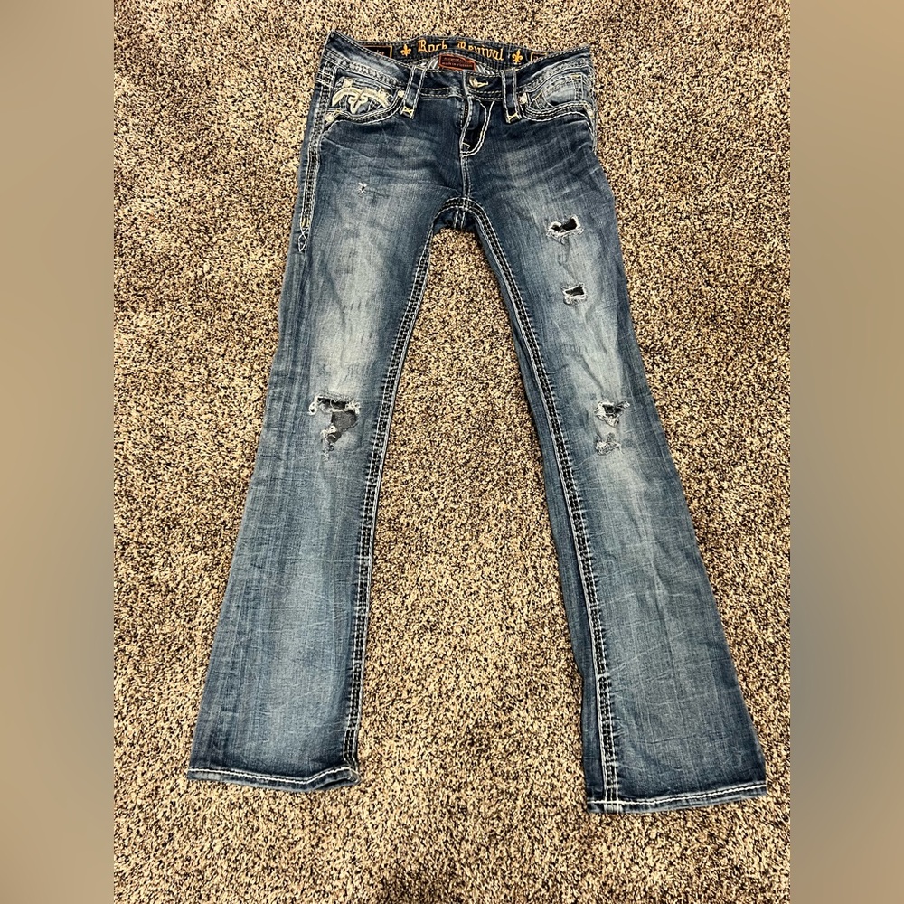 VGUC Rock Revival Codee Boot Jeans with Facory Distressing. Size 26.